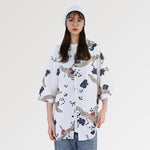Cargar imagen en el visor de la galería, Chaqueta Kimono Blanca Estampado Grullas 'Oya Gacha'