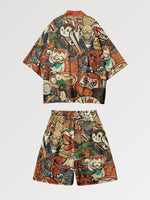 Cargar imagen en el visor de la galería, Conjunto Kimono Corto 'Daruma x Neko'