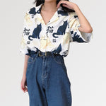 Cargar imagen en el visor de la galería, Blusa Estilo Japonés Estampado de Gatos 'Nichino'
