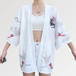 Cargar imagen en el visor de la galería, Chaqueta Kimono Mujer Estampado de Grullas 'Kamen Rider'
