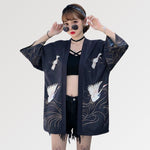 Cargar imagen en el visor de la galería, Chaqueta Kimono Mujer Estampado Grullas 'Banpresto'
