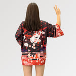 Cargar imagen en el visor de la galería, Chaqueta Kimono Mujer Estampado Kitsune 'Goto'
