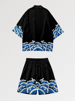 Cargar imagen en el visor de la galería, Conjunto Kimono Corto 'Blue Wave'
