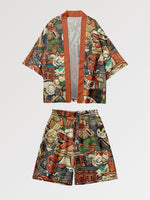 Cargar imagen en el visor de la galería, Conjunto Kimono Corto 'Daruma x Neko'
