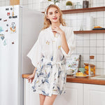 Cargar imagen en el visor de la galería, Pijama Estilo Kimono Blanco Grulla de Japón
